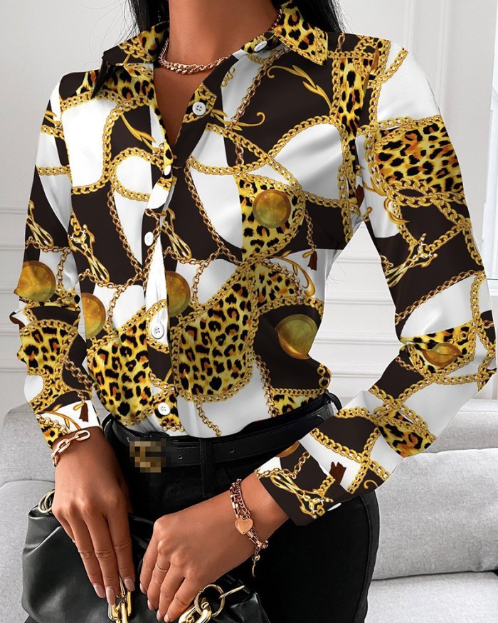 Women's Long Sleeve Print Blouse Elegant Shirt