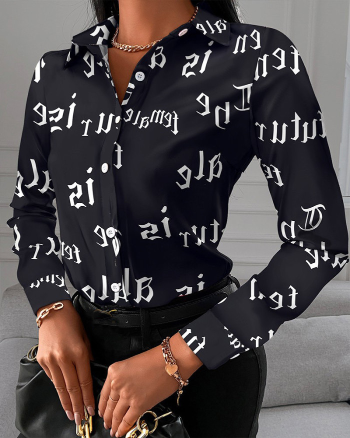 Women's Long Sleeve Print Blouse Elegant Shirt