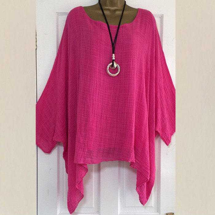 Women Solid Loose O Neck Long Sleeve Casual Plus Size T-shirts