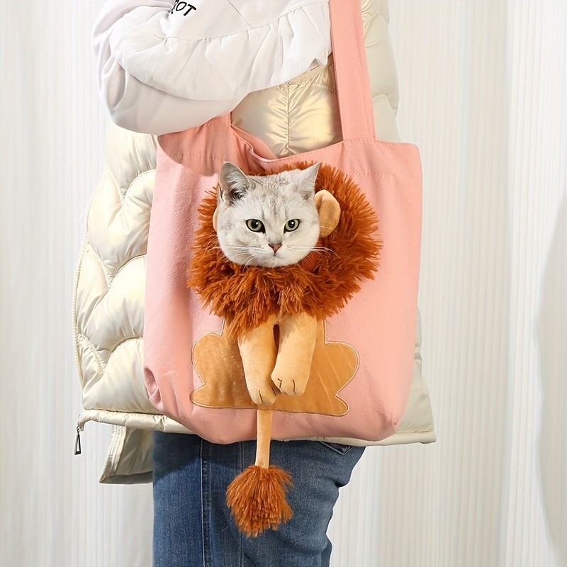 Cute Lion-Shaped Pet Canvas Shoulder Bag Cat Carrier, Pet Canvas Shoulder Carrying Bag