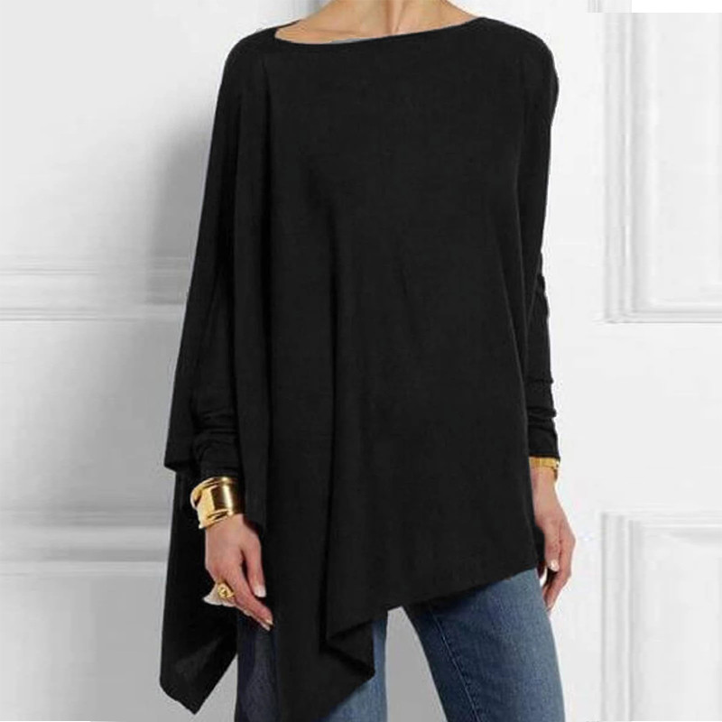 Cotton Irregular Women Solid Pullover Casual O Neck Long Sleeve Blouse