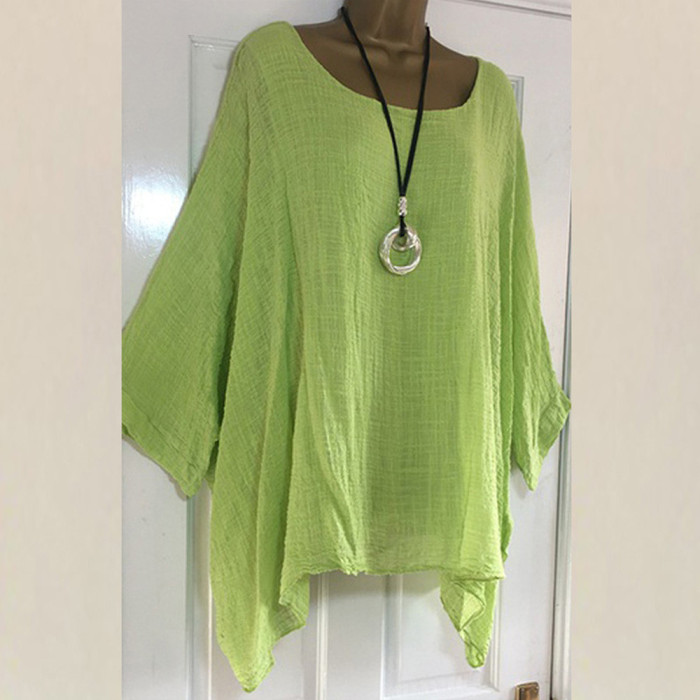 Women Solid Loose O Neck Long Sleeve Casual Plus Size T-shirts
