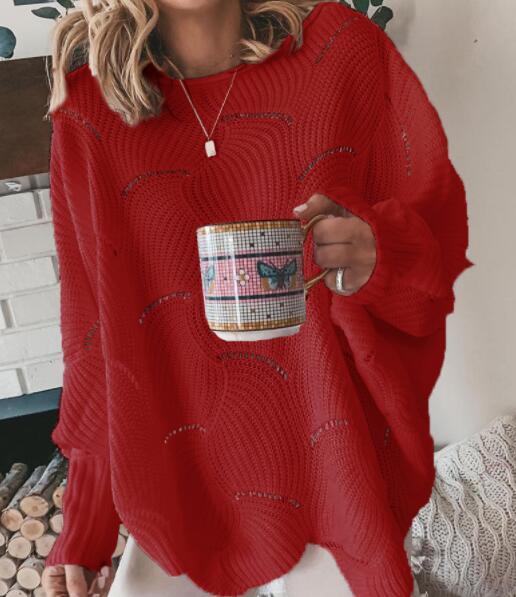 Women Pullover V Neck Solid Color Loose Fashion Beaded Decor Long Sleeve Fluffy Sweater