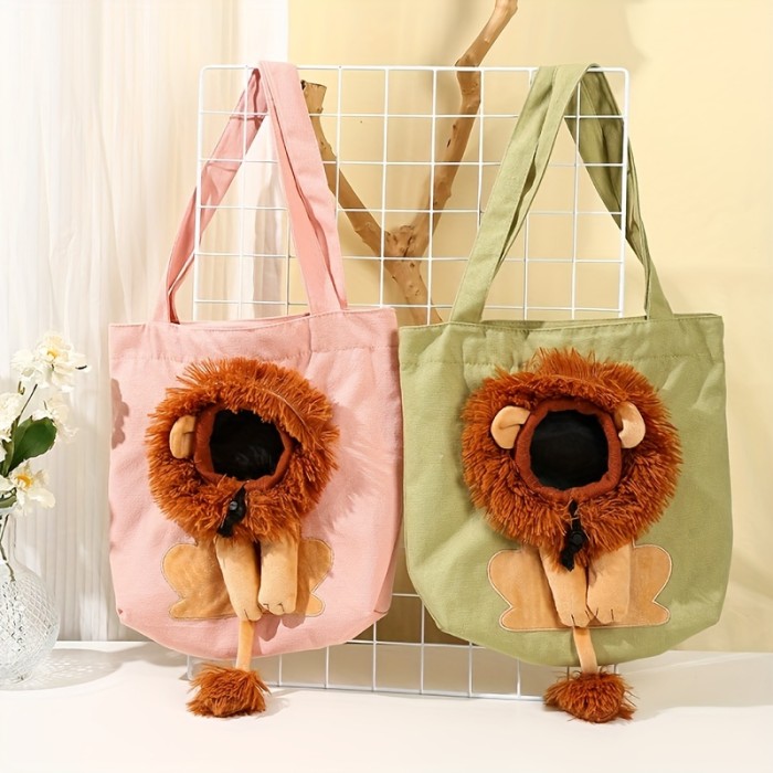 Cute Lion-Shaped Pet Canvas Shoulder Bag Cat Carrier, Pet Canvas Shoulder Carrying Bag