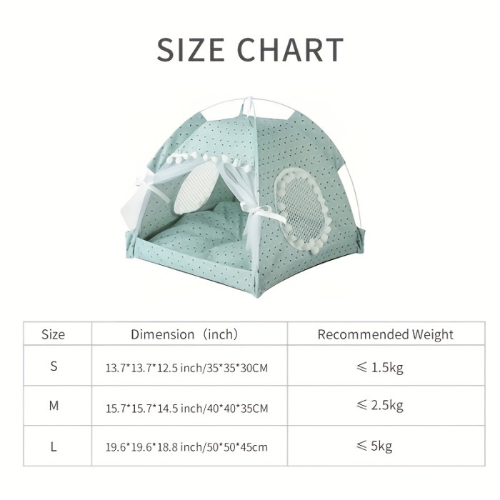Pet Dog Tent Portable Cute Pattern Cat House Small Dog Bed Breathable Thick Cushion Pet Hut Supplies