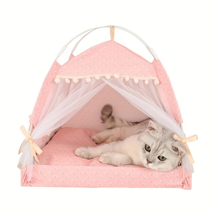 Pet Dog Tent Portable Cute Pattern Cat House Small Dog Bed Breathable Thick Cushion Pet Hut Supplies
