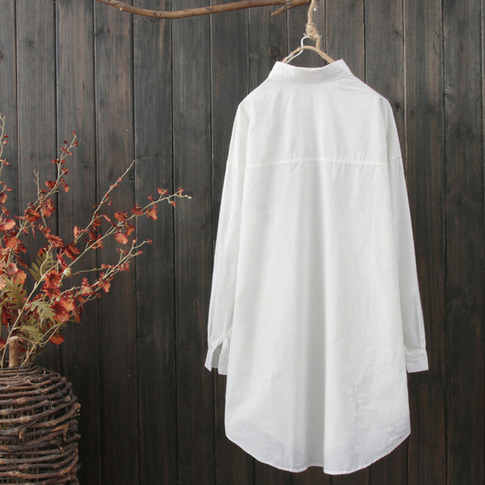Women White Elegant Casual Loose Long Blouses