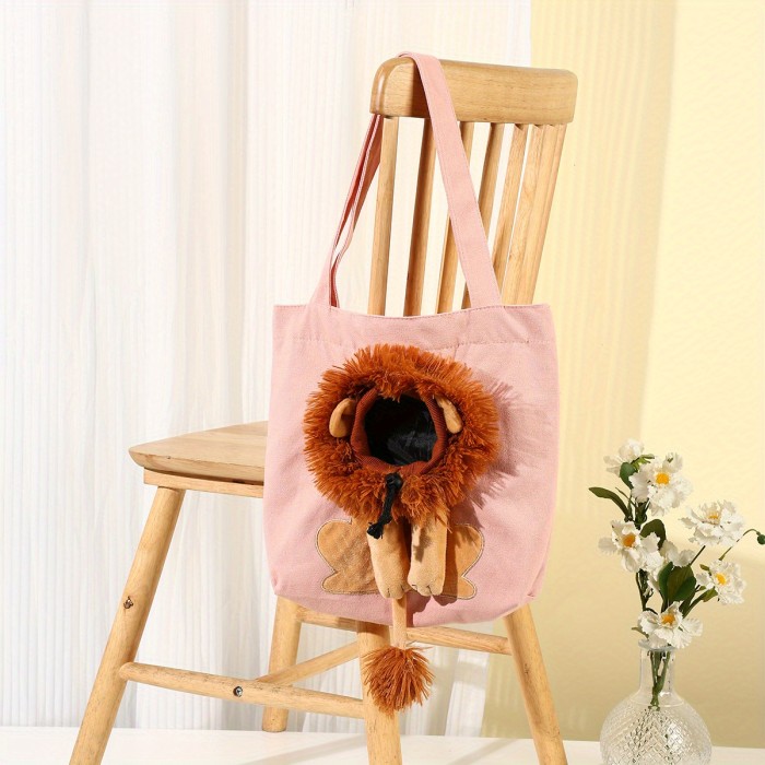 Cute Lion-Shaped Pet Canvas Shoulder Bag Cat Carrier, Pet Canvas Shoulder Carrying Bag