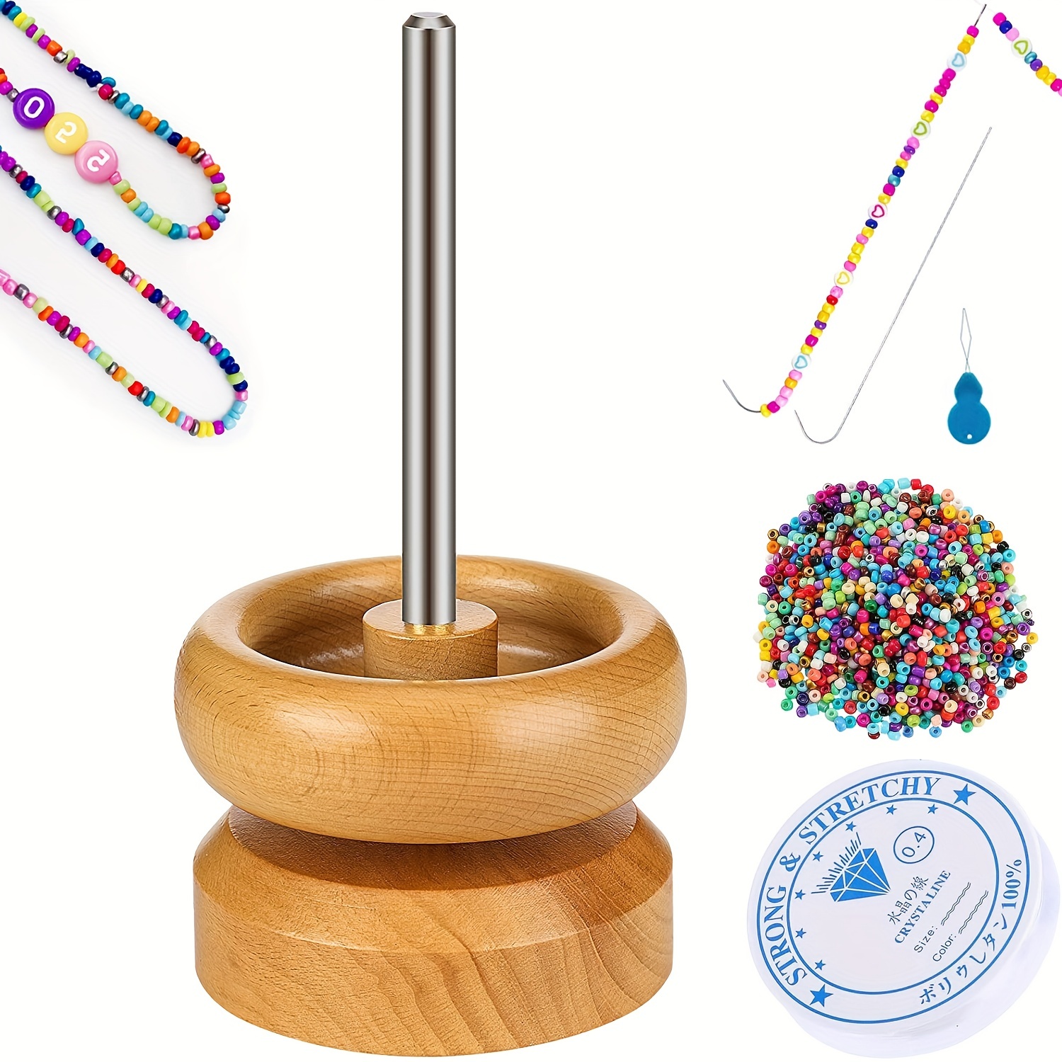 Bead Spinner For Jewelry Making, Wooden Spinning Bead Bowl With 2