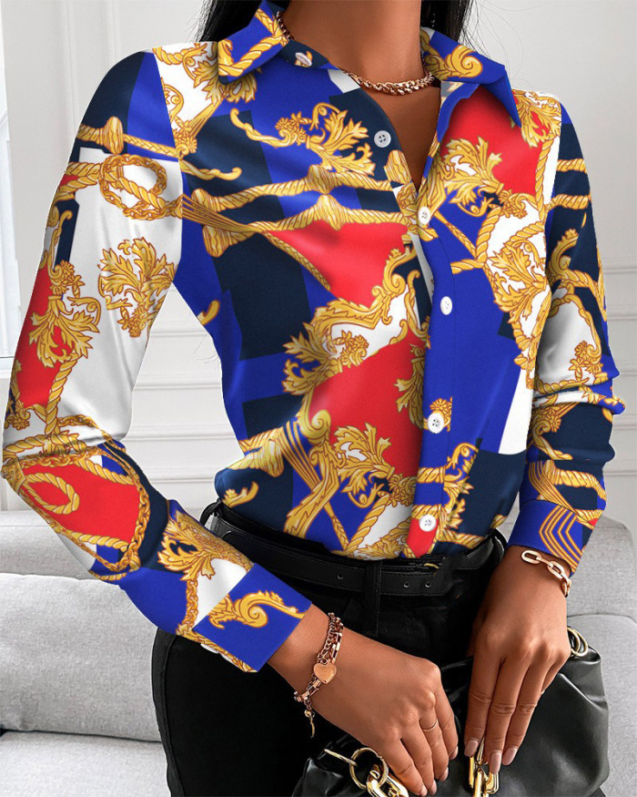 Women's Long Sleeve Print Blouse Elegant Shirt