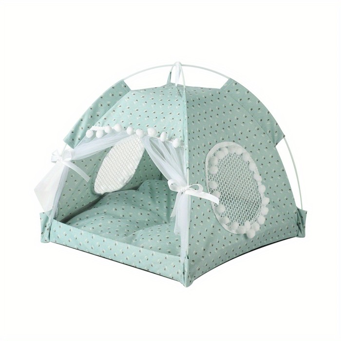 Pet Dog Tent Portable Cute Pattern Cat House Small Dog Bed Breathable Thick Cushion Pet Hut Supplies