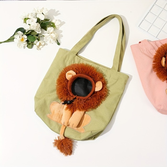 Cute Lion-Shaped Pet Canvas Shoulder Bag Cat Carrier, Pet Canvas Shoulder Carrying Bag