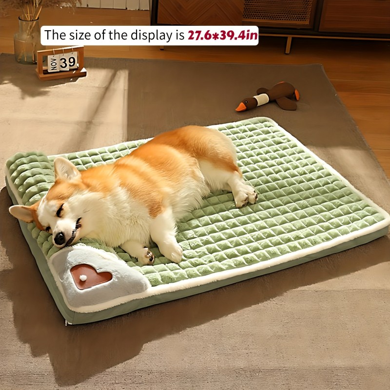 Cozy Pet Beds Soft Plush With Pillow & Non-Slip Bottom For Indoor Dogs & Cats, Detachable & Washable Pet Sleeping Bed Dog Bed Grey\u002FGreen\u002FBrown