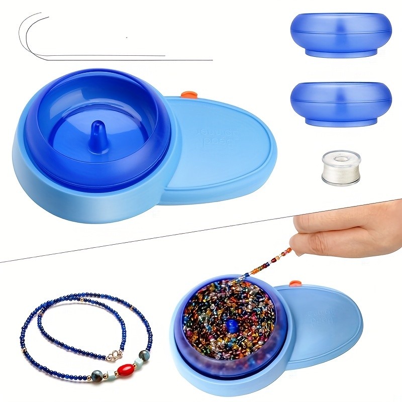 Electric Bead Spinner, Adjustable Speed Beading Bowl Spinner With 2 Extra Bead Bowls, String, Big Hole Beading Needles, Waist Beads Kit For DIY Bracelets And Necklaces