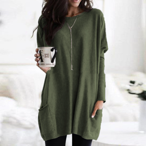 Women Fashion Long Sleeve Solid color long Blouse