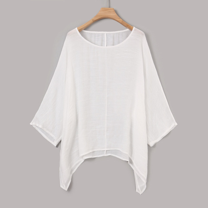 Women Solid Loose O Neck Long Sleeve Casual Plus Size T-shirts