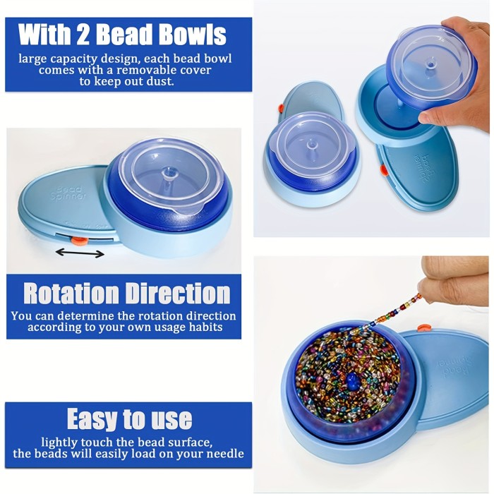Electric Bead Spinner, Adjustable Speed Beading Bowl Spinner With 2 Extra Bead Bowls, String, Big Hole Beading Needles, Waist Beads Kit For DIY Bracelets And Necklaces