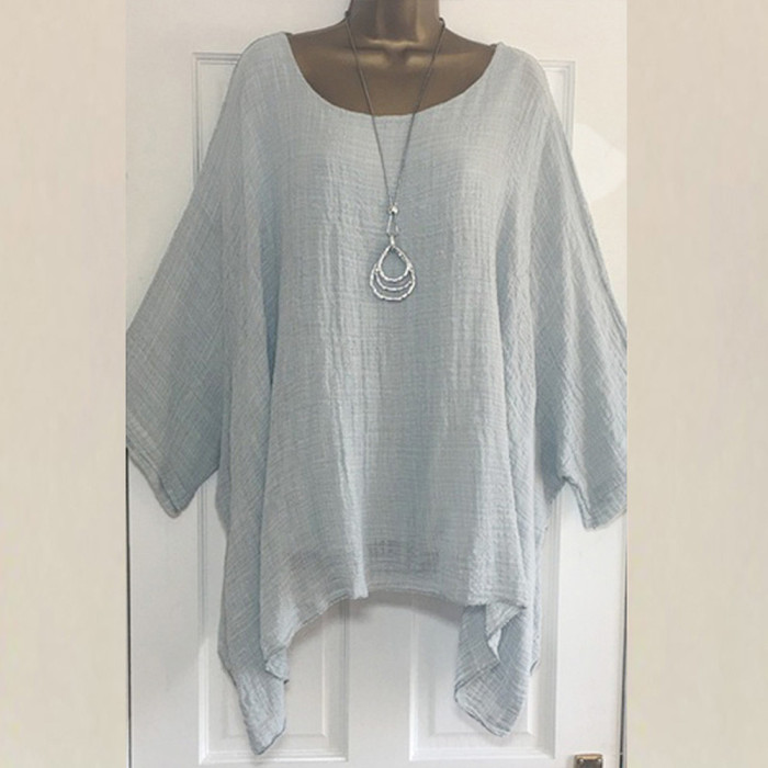 Women Solid Loose O Neck Long Sleeve Casual Plus Size T-shirts