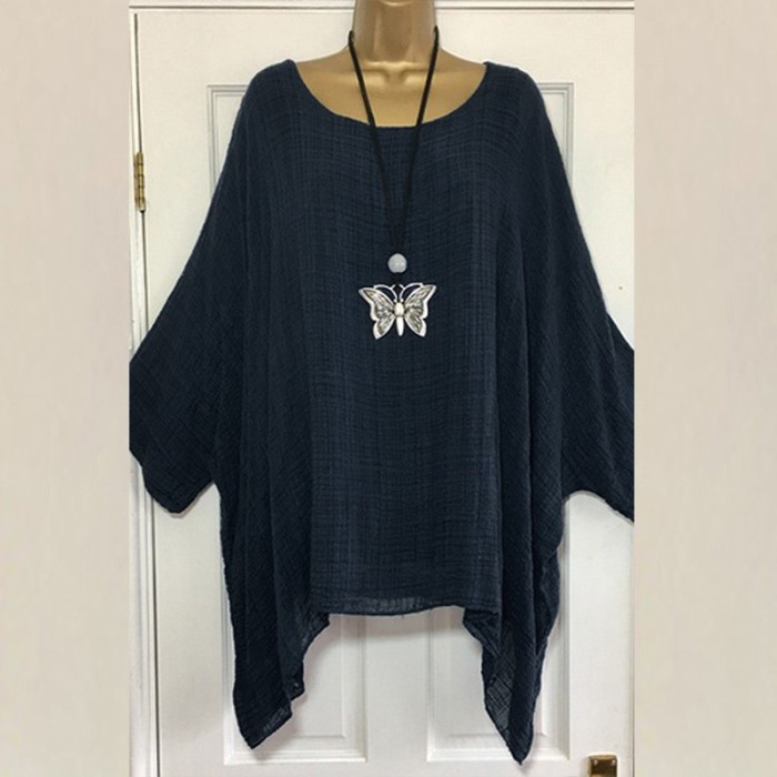 Women Solid Loose O Neck Long Sleeve Casual Plus Size T-shirts