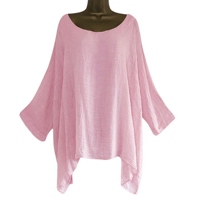 Women Solid Loose O Neck Long Sleeve Casual Plus Size T-shirts