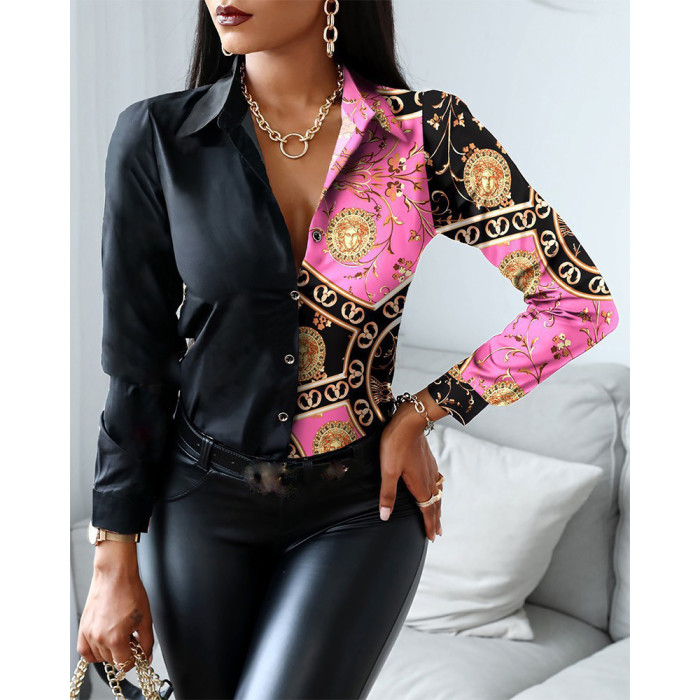 Women's Long Sleeve Print Blouse Elegant Shirt