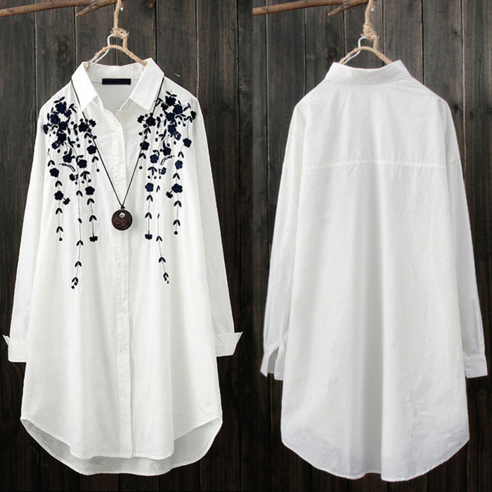 Women White Elegant Casual Loose Long Blouses