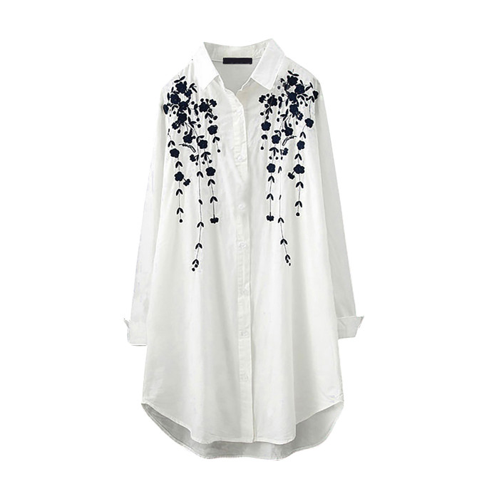 Women White Elegant Casual Loose Long Blouses