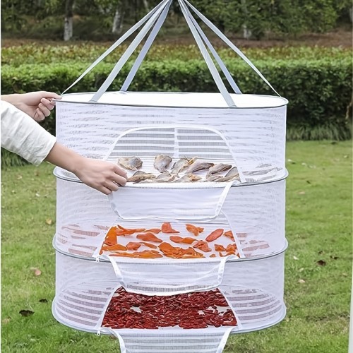 1pc Drying Rack 1-3 Layers Folding Fish Mesh, Non-Toxic Polyester Fiber Netting, Hanging Drying Fish Net, For Shrimp Fish Fruit Vegetables Herb, With Zipper
