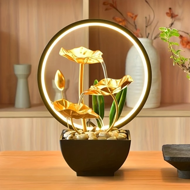 1pc USB Powered Relaxation Indoor Tabletop Fountain, With LED Circle Reflective Lighting Feature, For Home And Office Decor, Beautiful Humidifier, Gifts For Friends And Family, Holiday Gifts,room Decor,home Decor