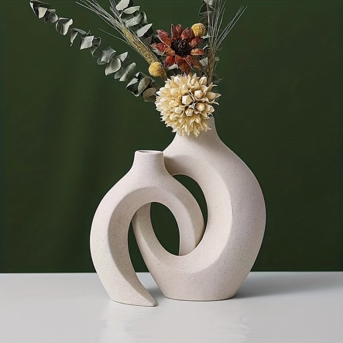 Set\u002F2pcs White Ceramic Vase Set For Modern Home Decor, Boho Round Matte Pampas Flower Vases Minimalist Nordic Style For Wedding Dinner Table Party Living Room Office Bedroom, Home Decor, Room Decor, Decorative Gift