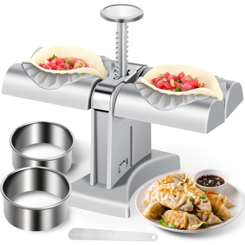 1pc Herobaby Automatic Double Head Dumpling Maker With Stuffing Scoop, 2 Noodle Cutters, And 3.3 Inch Mold - Perfect For Wrapping, Cutting, And Pressing Dough For Dumplings, Pastries, And Pies At Home