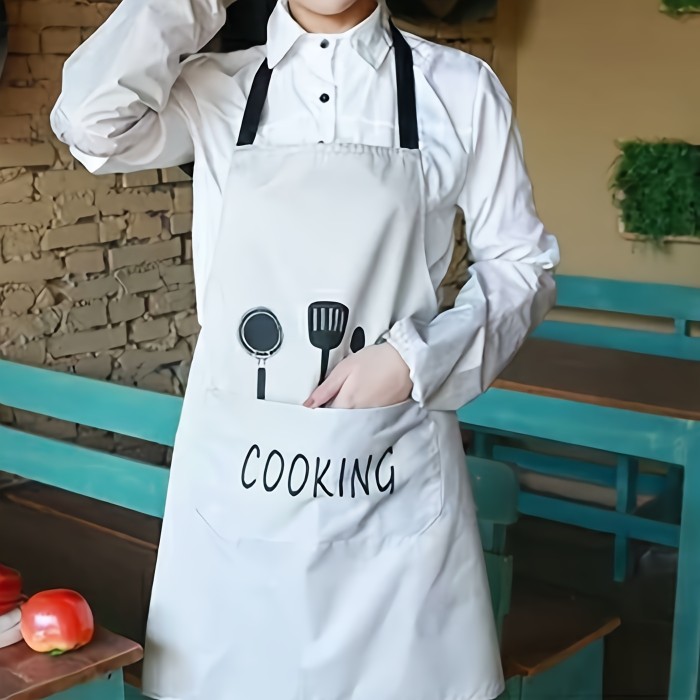 1pc Apron, Waterproof And Oil-proof Apron With Pockets, Hand Wipeable Apron For Women And Men 27.5in*26.8in