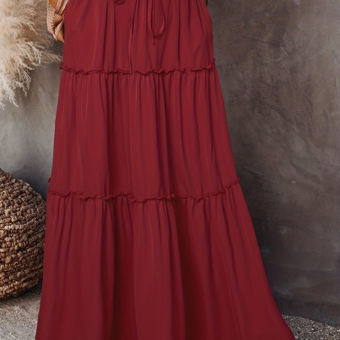 Drawstring Ruffle Hem Skirt, Casual Skirt For Spring & Summer, Women's Clothing