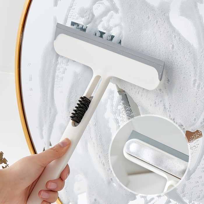 1pc\u002F2pcs 3-in-1 Multi-Purpose Glass Cleaning Brush With Handle, Magic Window Cleaning Brush, Squeegee For Window, Glass, Shower Door, Car Windshield, Heavy Duty Window Scrubber, Blue, White