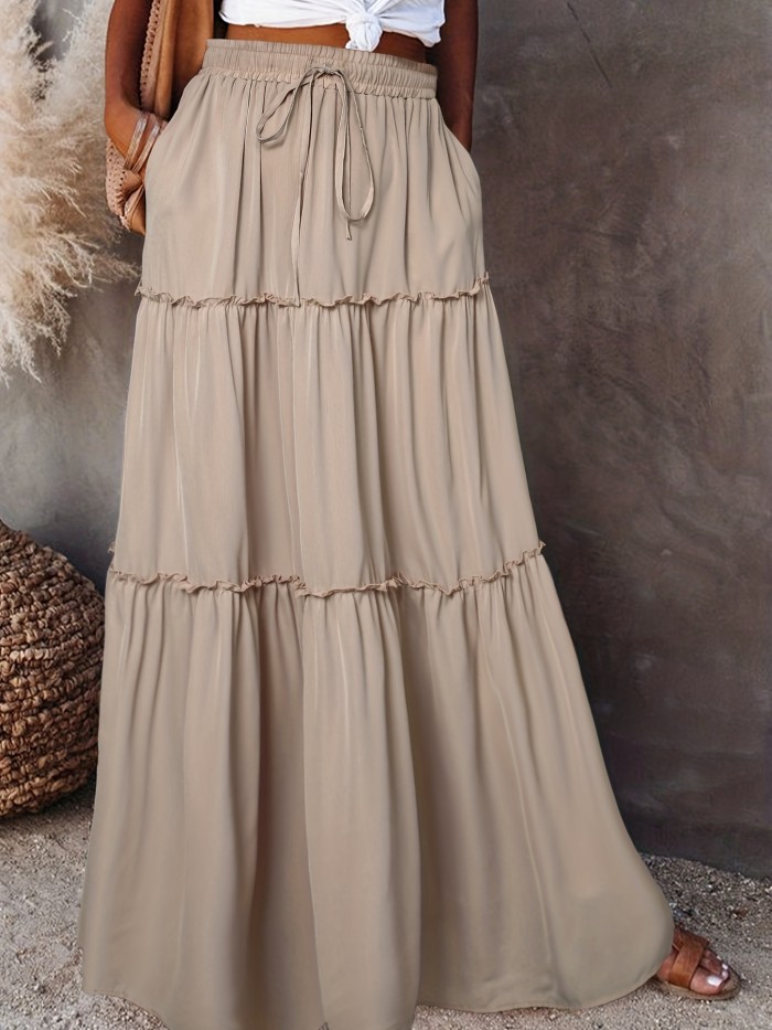 Drawstring Ruffle Hem Skirt, Casual Skirt For Spring & Summer, Women's Clothing