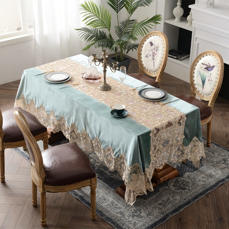 1pc Velvet Tablecloth, Lace Macrame Tablecloths For Rectangular Table Wedding Decoration, Dinner Party, Hotel Decoration