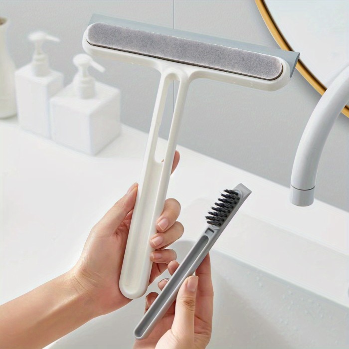 1pc\u002F2pcs 3-in-1 Multi-Purpose Glass Cleaning Brush With Handle, Magic Window Cleaning Brush, Squeegee For Window, Glass, Shower Door, Car Windshield, Heavy Duty Window Scrubber, Blue, White