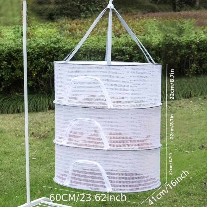 1pc Drying Rack 1-3 Layers Folding Fish Mesh, Non-Toxic Polyester Fiber Netting, Hanging Drying Fish Net, For Shrimp Fish Fruit Vegetables Herb, With Zipper