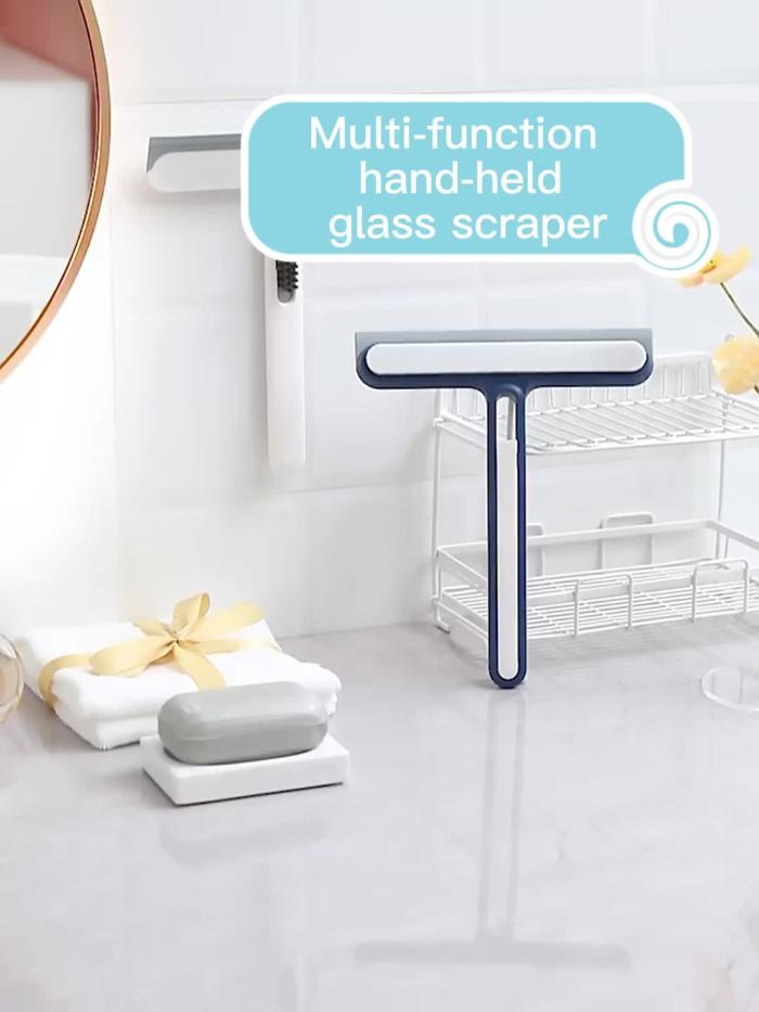 1pc\u002F2pcs 3-in-1 Multi-Purpose Glass Cleaning Brush With Handle, Magic Window Cleaning Brush, Squeegee For Window, Glass, Shower Door, Car Windshield, Heavy Duty Window Scrubber, Blue, White