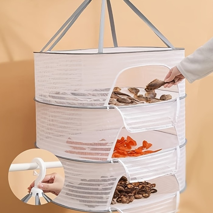 1pc Drying Rack 1-3 Layers Folding Fish Mesh, Non-Toxic Polyester Fiber Netting, Hanging Drying Fish Net, For Shrimp Fish Fruit Vegetables Herb, With Zipper