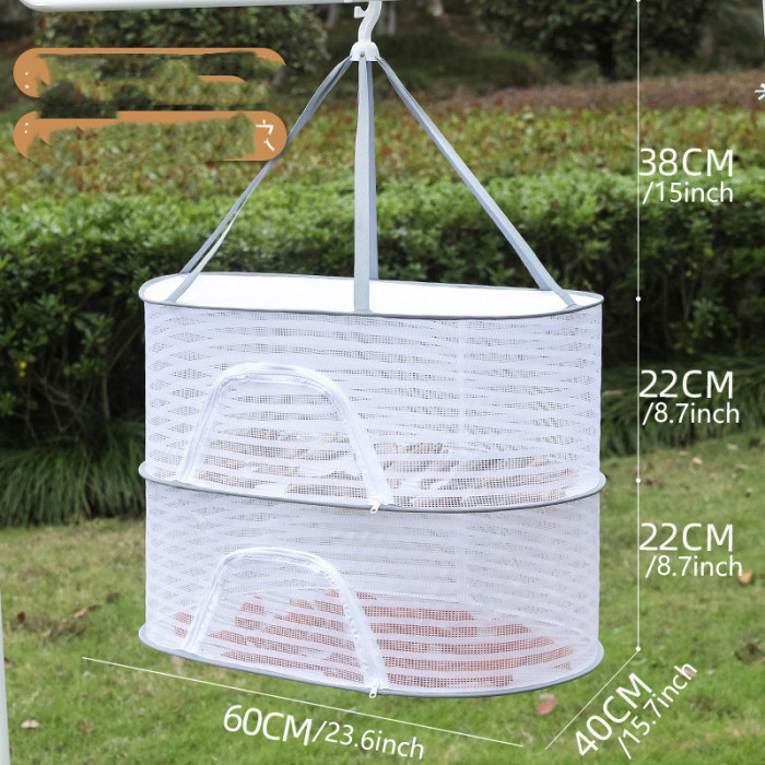 1pc Drying Rack 1-3 Layers Folding Fish Mesh, Non-Toxic Polyester Fiber Netting, Hanging Drying Fish Net, For Shrimp Fish Fruit Vegetables Herb, With Zipper