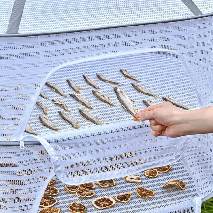 1pc Drying Rack 1-3 Layers Folding Fish Mesh, Non-Toxic Polyester Fiber Netting, Hanging Drying Fish Net, For Shrimp Fish Fruit Vegetables Herb, With Zipper