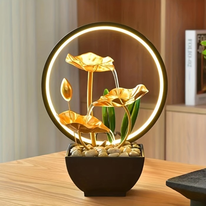 1pc USB Powered Relaxation Indoor Tabletop Fountain, With LED Circle Reflective Lighting Feature, For Home And Office Decor, Beautiful Humidifier, Gifts For Friends And Family, Holiday Gifts,room Decor,home Decor