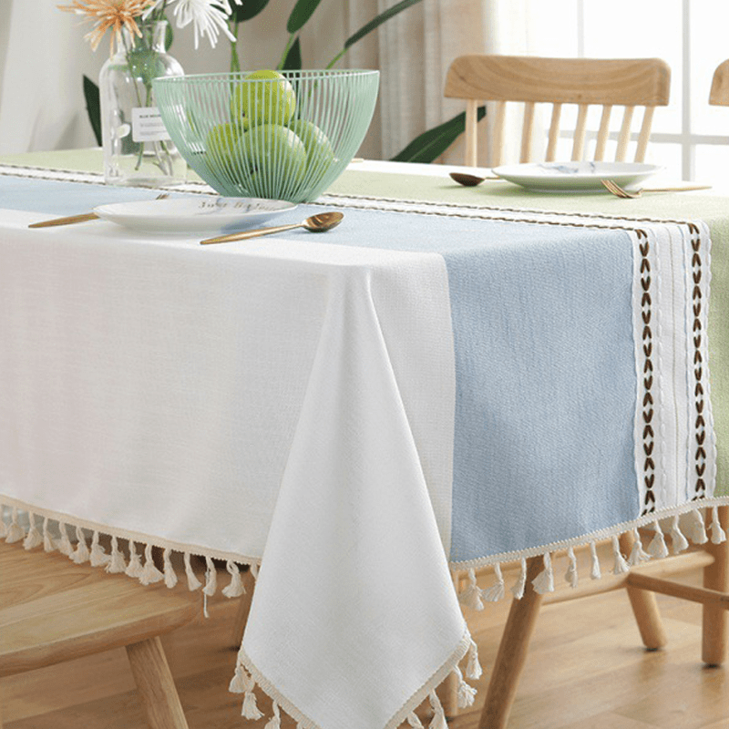 1pc Embroidered Table Cloth With Tassel, Kitchen Dinner Christmas Splash Resistant Soil Decorative Table Cover, Home Decor