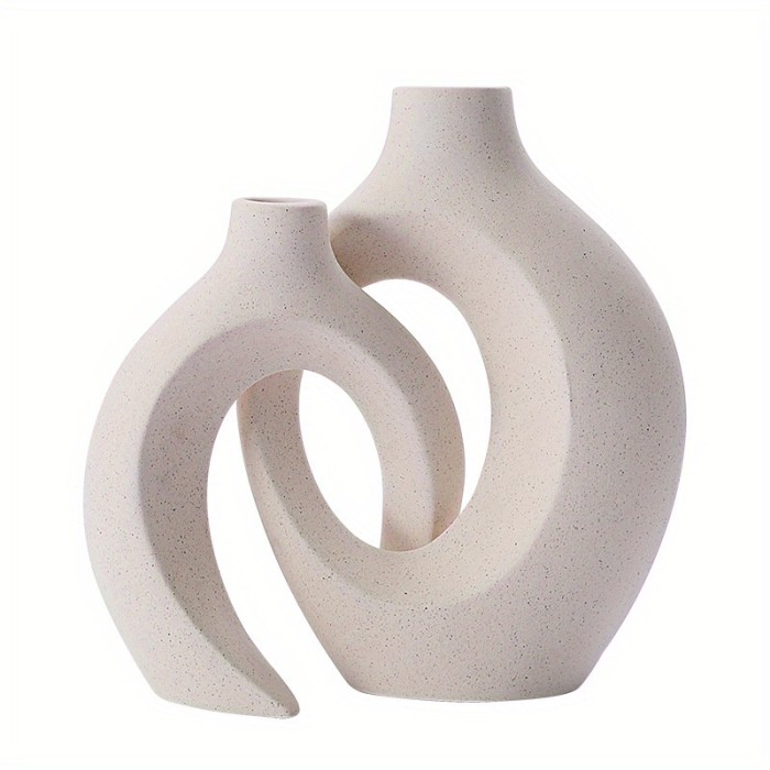 Set\u002F2pcs White Ceramic Vase Set For Modern Home Decor, Boho Round Matte Pampas Flower Vases Minimalist Nordic Style For Wedding Dinner Table Party Living Room Office Bedroom, Home Decor, Room Decor, Decorative Gift