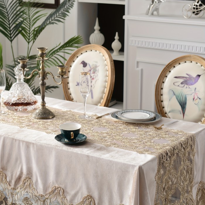 1pc Velvet Tablecloth, Lace Macrame Tablecloths For Rectangular Table Wedding Decoration, Dinner Party, Hotel Decoration