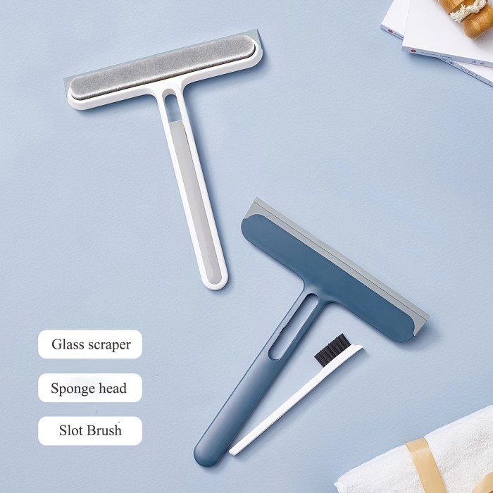 1pc\u002F2pcs 3-in-1 Multi-Purpose Glass Cleaning Brush With Handle, Magic Window Cleaning Brush, Squeegee For Window, Glass, Shower Door, Car Windshield, Heavy Duty Window Scrubber, Blue, White