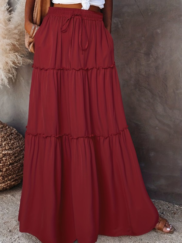 Drawstring Ruffle Hem Skirt, Casual Skirt For Spring & Summer, Women's Clothing