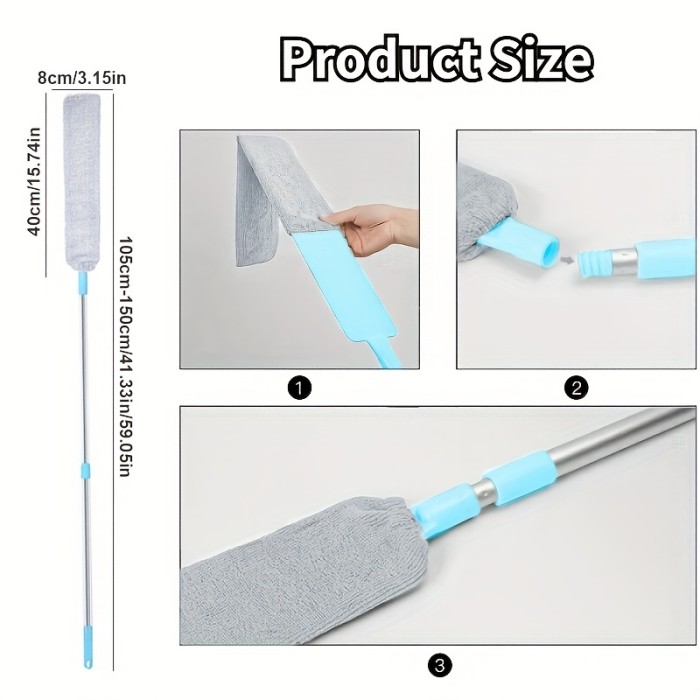 1pc Dust Cleaner, Microfiber Duster, Retractable  Dust Cleaning Artifact, Long Handle Microfiber Brush