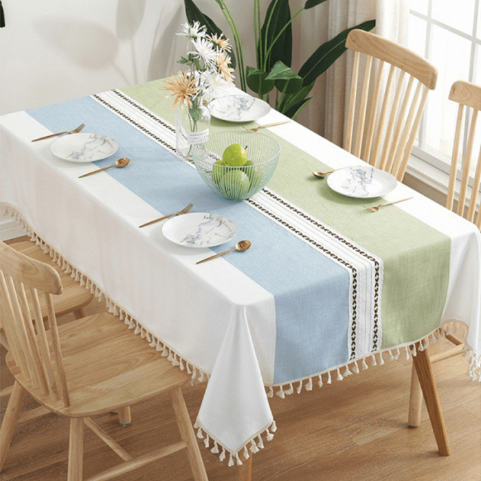 1pc Embroidered Table Cloth With Tassel, Kitchen Dinner Christmas Splash Resistant Soil Decorative Table Cover, Home Decor